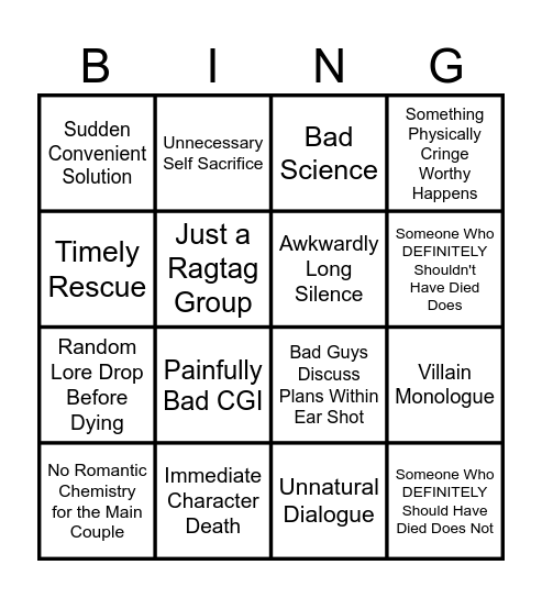 Geo Club Movie Night Bingo Card