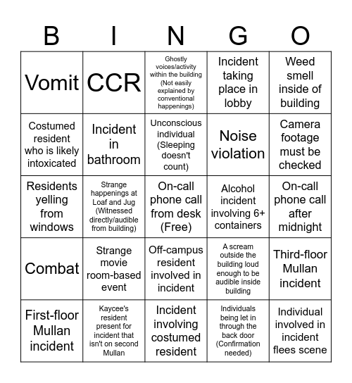 Halloween Half-Staff Bingo Card