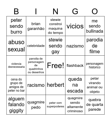family guys Bingo Card