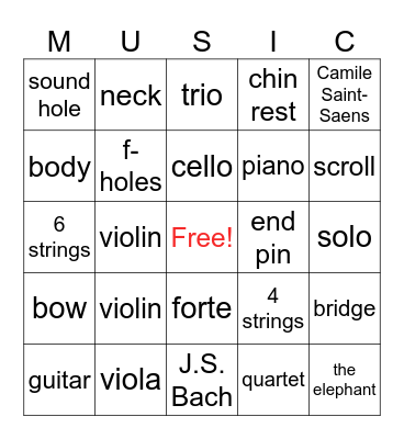 String Family Bingo Card