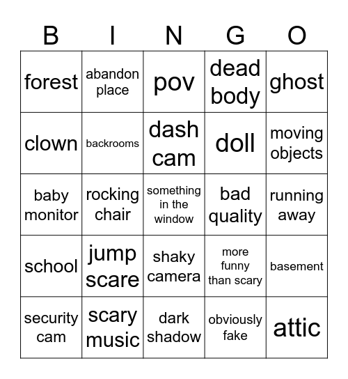 scary video bingo Card
