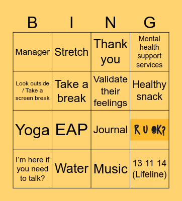 RUOK Bingo Card