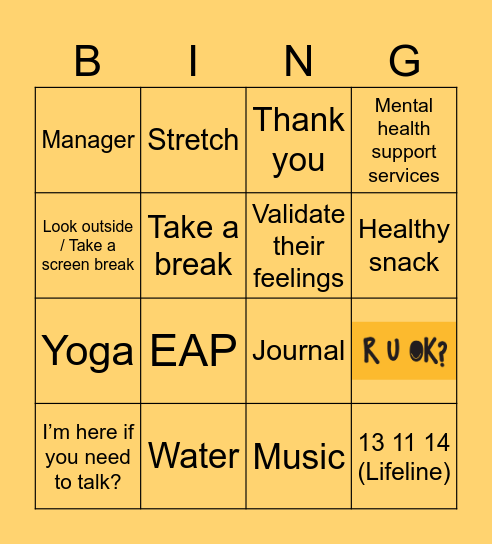 RUOK Bingo Card