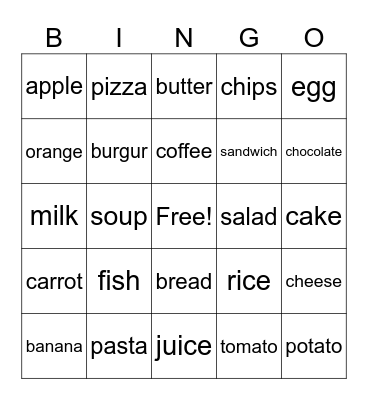 Food and Drink Bingo Card