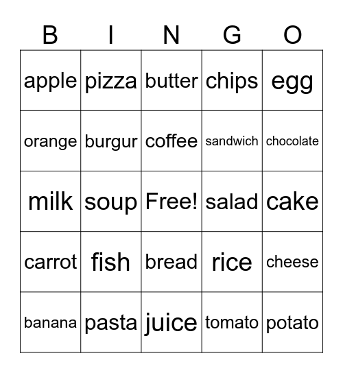 Food and Drink Bingo Card