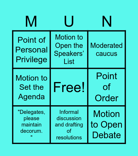 MUN Bingo Card