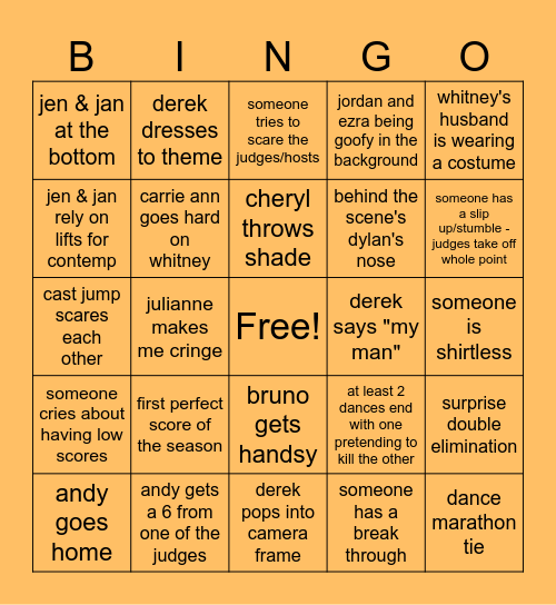 DWTS Halloween Night Bingo Card