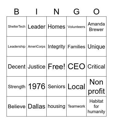 Habitat For Humanity Bingo! Bingo Card