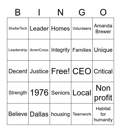 Habitat For Humanity Bingo! Bingo Card
