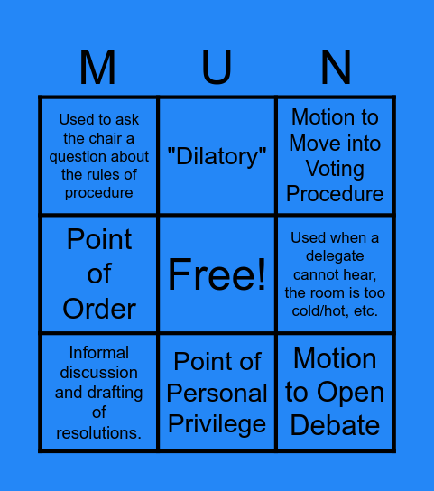 MUN Bingo Card