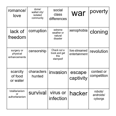 Dystopian Bingo Card