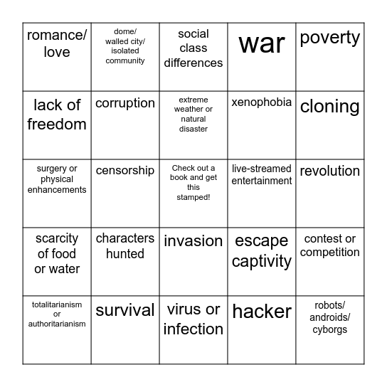 Dystopian Bingo Card
