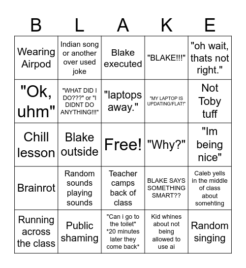 Class Bingo Card
