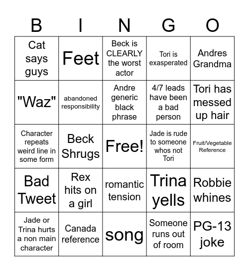 Victorious Bingo Card