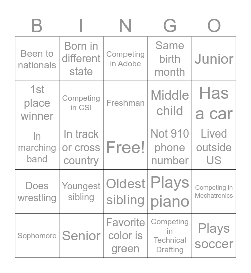 SkillsUSA Bingo Card