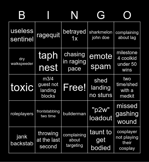 Forsaken bingo Card
