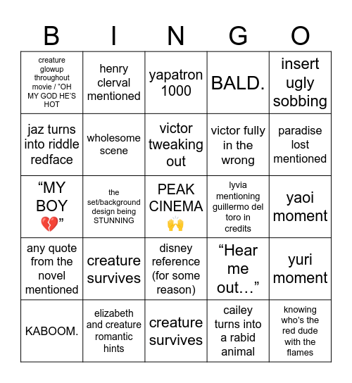 FRANKENSTEIN 2025 Bingo Card