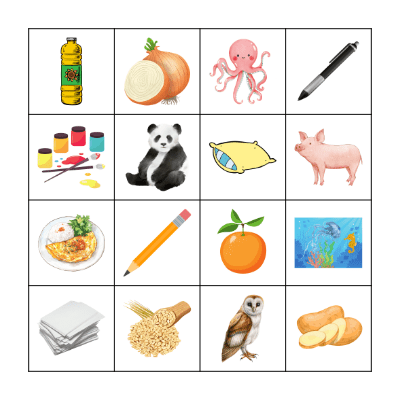 Letters O and P Bingo Card