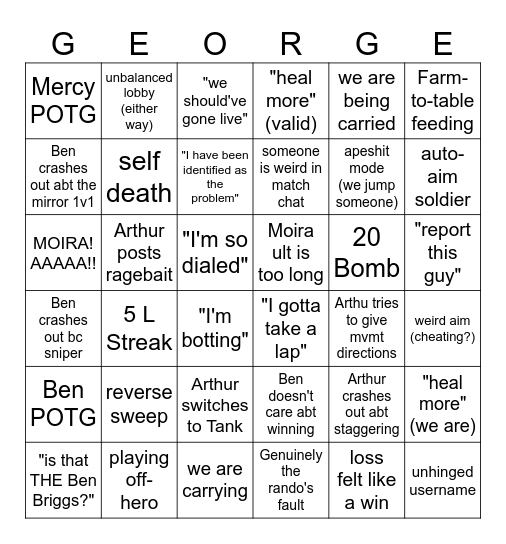 CRASHOUT WATCH Bingo Card