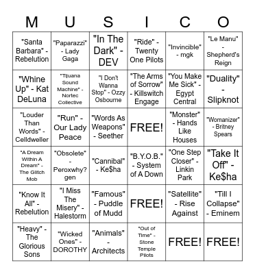 Ben's Favorite Songs Bingo Card