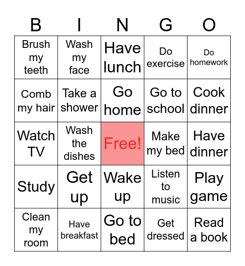 Routine Bingo 1 Bingo Card