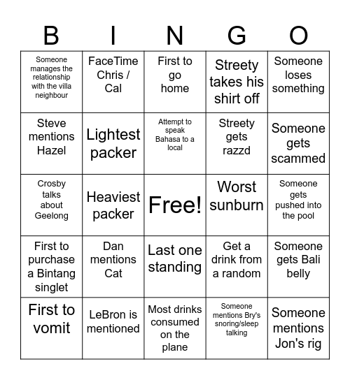 Dan bucks Bingo Card
