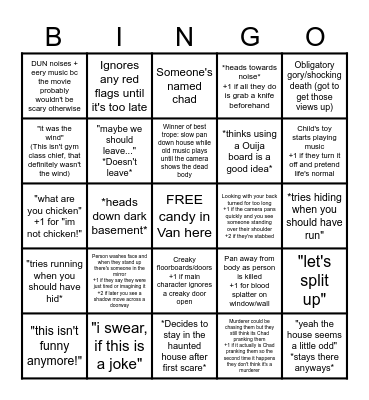 Horror Movie Cliches Bingo Card