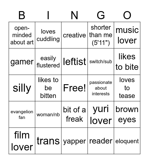 are you malory's type? Bingo Card