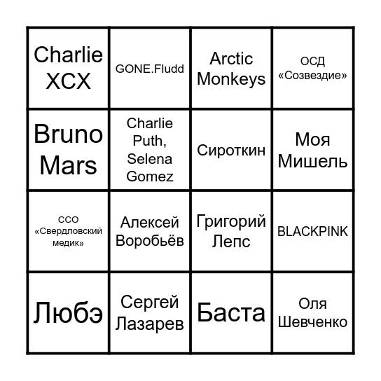 ТОПовое бинго Bingo Card