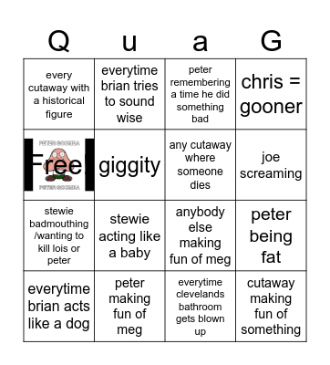 Family Guy QuaG Bingo Card