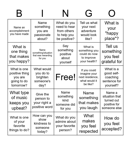 Positivity BINGO! Bingo Card