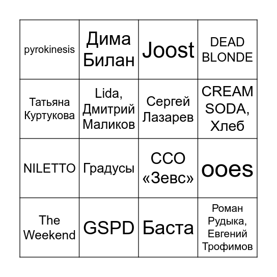 ТОПовое бинго Bingo Card
