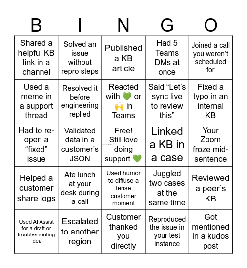 Virtual Support Bingo Card