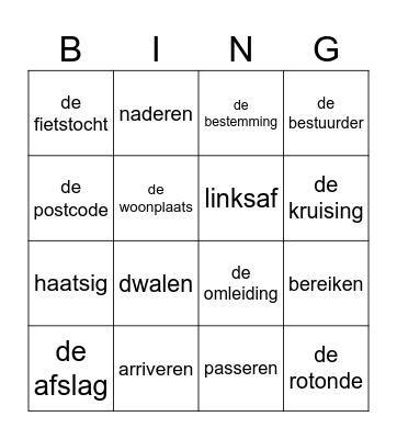 thema onderweg Bingo Card