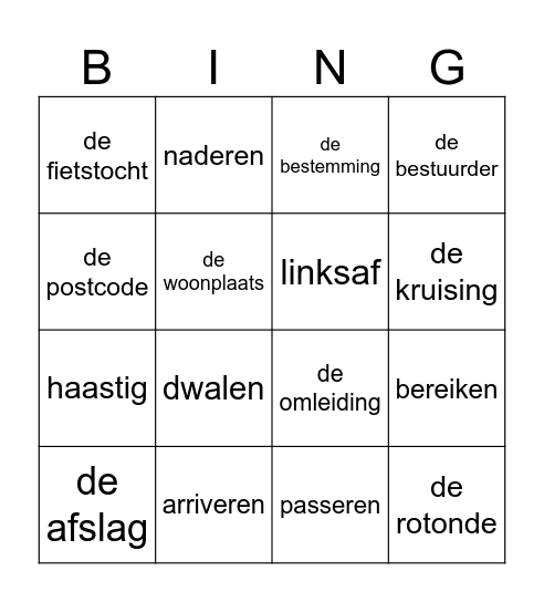 thema onderweg Bingo Card