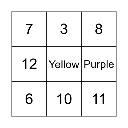 Colours & Numbers Bingo Card