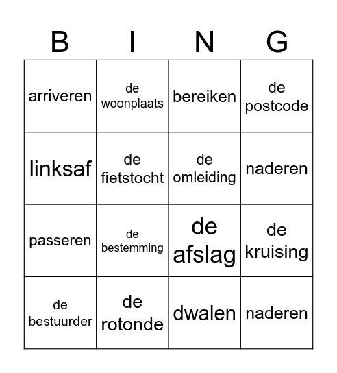 thema onderweg Bingo Card