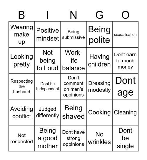 Social pressures, that live on women Bingo Card