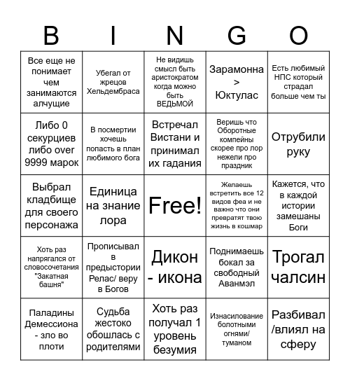 Маренхейд Bingo Card