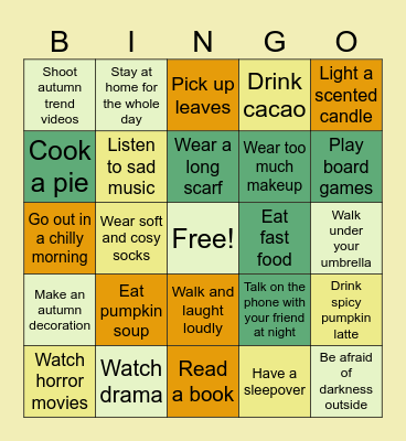 Perfect Autumn Holiday Bingo Card