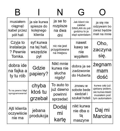 Best of Matush Bingo Card