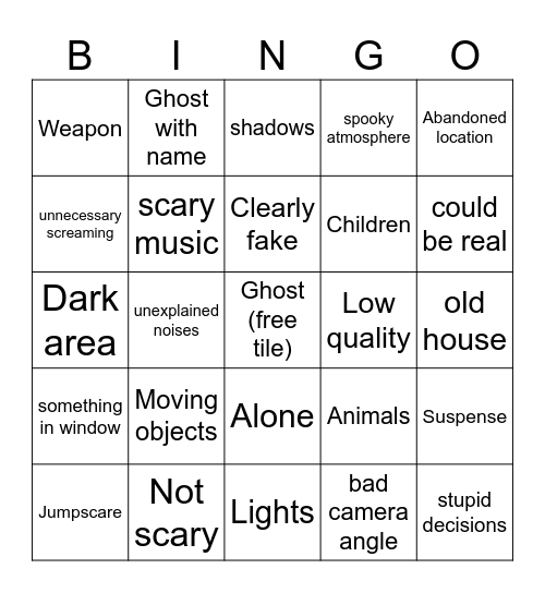 Ghost video bingo Card