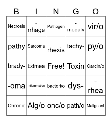 Medical Diseases Bingo Card