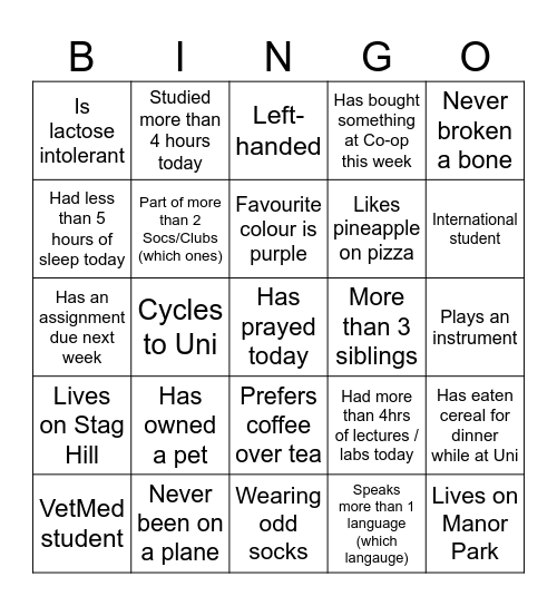 CU BINGO Card