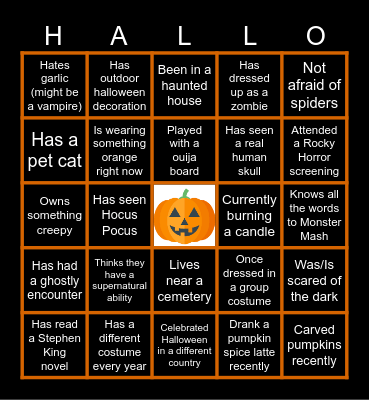 HALLOWEEN BINGO ICE BREAKER Bingo Card