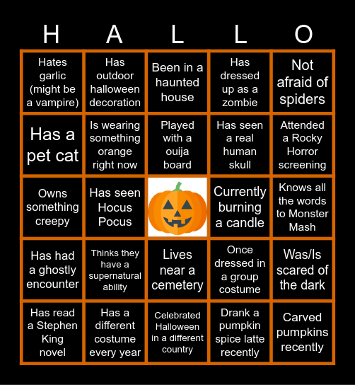 HALLOWEEN BINGO ICE BREAKER Bingo Card