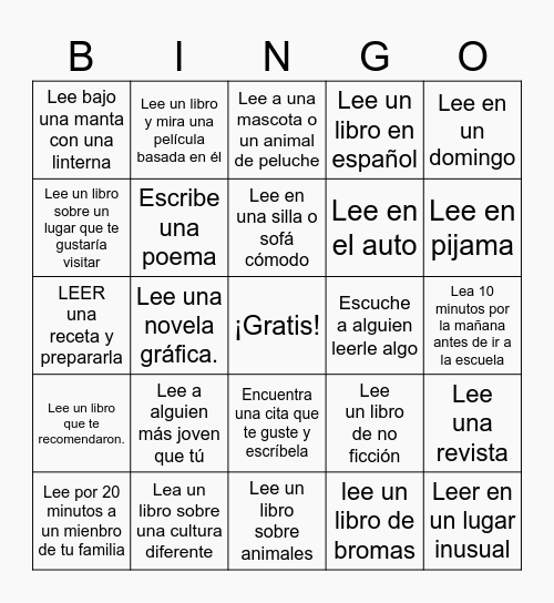 November Reading Challenge Bingo Card