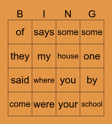 Tricky Words Bingo Card