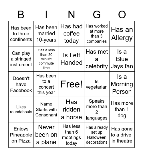 Workplace Bingo Card