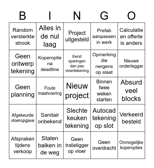 Projecten bingo Card